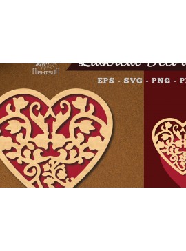 Σετ των 2 Intra απο ξύλο plywood 3mm-4mm πάχος - Floral Heart Cut Laser Decoration 5 Δίασταση 20x20 cm INTRAFABR-113946930