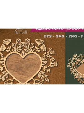 Σετ των 2 Intra απο ξύλο plywood 3mm-4mm πάχος - Floral Heart Cut Laser Decoration 6 Δίασταση 20x20 cm INTRAFABR-114139187