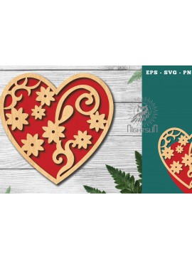 Σετ των 2 Intra απο ξύλο plywood 3mm-4mm πάχος - Floral Heart Cut Laser Decoration 6 Δίασταση 20x20 cm INTRAFABR-124969893