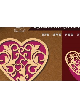 Σετ των 2 Intra απο ξύλο plywood 3mm-4mm πάχος - Floral Heart Cut Laser Decoration 6 Δίασταση 20x20 cm INTRAFABR-113946995