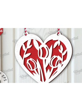 Σετ των 2 Intra απο ξύλο plywood 3mm-4mm πάχος - Διακόσμηση με φλοράλ καρδιές κοπής με λέιζερ Δίασταση 20x20 cm INTRAFABR-114396867