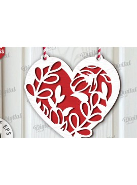 Σετ των 2 Intra απο ξύλο plywood 3mm-4mm πάχος - Διακόσμηση με φλοράλ καρδιές κοπής με λέιζερ Δίασταση 20x20 cm INTRAFABR-114396597