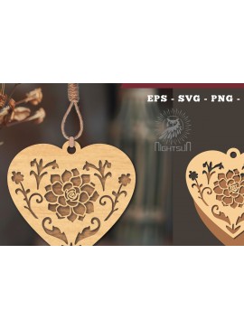 Σετ των 3 Intra απο ξύλο plywood 3mm-4mm πάχος - Στολίδι με φλοράλ καρδιές με λέιζερ 1 Δίασταση 6x6 cm INTRAFABR-114305546