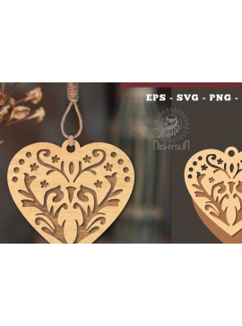Σετ των 3 Intra απο ξύλο plywood 3mm-4mm πάχος - Στολίδι με φλοράλ καρδιές κοπής με λέιζερ 2 Δίασταση 6x6 cm INTRAFABR-114305593