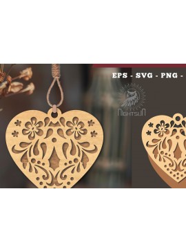 Σετ των 3 Intra απο ξύλο plywood 3mm-4mm πάχος - Στολίδι με λουλούδια κοπής με λέιζερ καρδιάς 3 Δίασταση 6x6 cm INTRAFABR-114305611