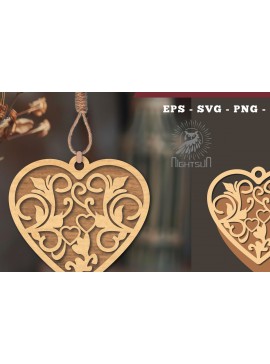 Σετ των 3 Intra απο ξύλο plywood 3mm-4mm πάχος - Στολίδι με φλοράλ καρδιές κοπής με λέιζερ 6 Δίασταση 6x6 cm INTRAFABR-114305667