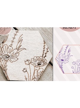 Σετ των 3 Intra απο ξύλο plywood 3mm-4mm πάχος - Floral εξάγωνο  Δίασταση 6x6 cm INTRAFABR-70929797