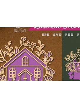 Σετ των 2 Intra απο ξύλο plywood 3mm-4mm πάχος - Διακόσμηση με λέιζερ λουλουδιών σπιτιών 6 Δίασταση 20x20 cm INTRAFABR-113392446