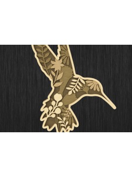 Σετ των 2 Intra απο ξύλο plywood 3mm-4mm πάχος - Floral Hummingbird Layered  Laser Cut Δίασταση 30x20 cm INTRAFABR-113765324