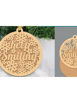 Σετ των 3 Intra απο ξύλο plywood 3mm-4mm πάχος - Floral στολίδι Keep Smiling Cut Laser Δίασταση 6x6 cm INTRAFABR-109410420