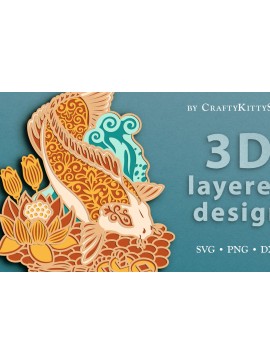 Σετ των 2 Intra απο ξύλο plywood 3mm-4mm πάχος - Floral Koi Fish 3D Layered  Cut  Δίασταση 30x20 cm INTRAFABR-37497686