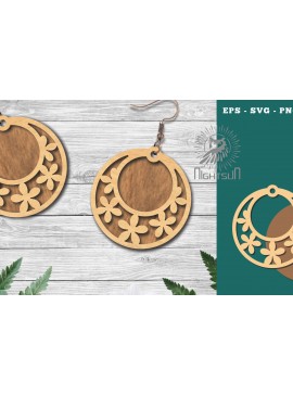 Σετ των 3 Intra απο ξύλο plywood 3mm-4mm πάχος - Σκουλαρίκια φλοράλ κομμένα με λέιζερ 1 Δίασταση 3x3 cm INTRAFABR-114790993