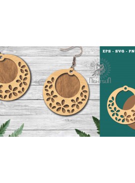 Σετ των 3 Intra απο ξύλο plywood 3mm-4mm πάχος - Σκουλαρίκια με λουλούδια κοπής λέιζερ 7 Δίασταση 3x3 cm INTRAFABR-114791848