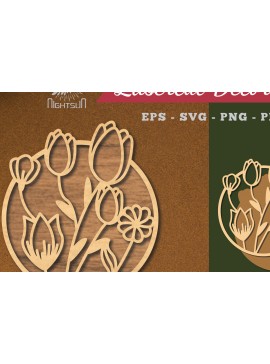 Σετ των 2 Intra απο ξύλο plywood 3mm-4mm πάχος - Floral Laser Cut Διακόσμηση σπιτιού 2 Δίασταση 20x20 cm INTRAFABR-119764136