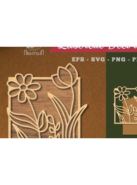 Σετ των 2 Intra απο ξύλο plywood 3mm-4mm πάχος - Floral διακόσμηση σπιτιού με λέιζερ 3 Δίασταση 20x20 cm INTRAFABR-119764159