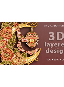 Σετ των 2 Intra απο ξύλο plywood 3mm-4mm πάχος -  αποκοπής  με 3D Layered Floral Moon Δίασταση 30x20 cm INTRAFABR-63734831