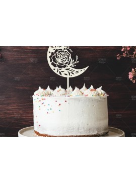 Σετ των 2 Intra απο ξύλο plywood 3mm-4mm πάχος - Floral Moon Cake Topper  Δίασταση 20x20 cm INTRAFABR-119249385