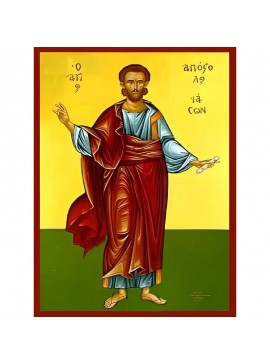 Εικόνα Ορθοδοξίας με περίγραμμα χρυσό σε ξύλο Φλαμουρίας  με  βάση Εικόνα ΑΓΙΟΣ ΑΠΟΣΤΟΛΟΣ ΙΑΣΩΝ, ΟΛΟΣΩΜΟΣ Χειροποίητη Ελληνορθόδοξη εικόνα του Ιησού Χριστού, Κρεμαστή πλάκα βυζαντινής τέχνης, χριστιανική τέχνη Διάσταση 40x30 cm (10,2x7,9 ίντσες)  INTRAEK-