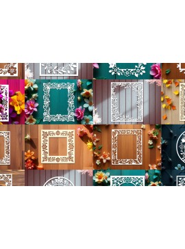 Σετ των 2 Intra απο ξύλο plywood 3mm-4mm πάχος - Πακέτο  με φλοράλ κορνίζα Δίασταση 20x25 cm INTRAFABR-117394081