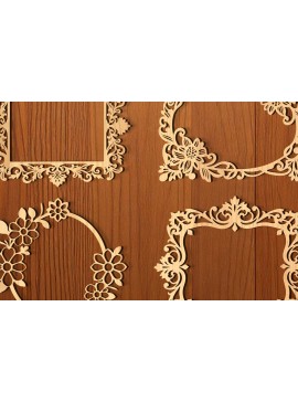 Σετ των 2 Intra απο ξύλο plywood 3mm-4mm πάχος - Πακέτο  με φλοράλ κορνίζα Δίασταση 20x25 cm INTRAFABR-118398061