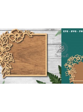 Σετ των 2 Intra απο ξύλο plywood 3mm-4mm πάχος - Floral ορθογώνιο σημάδι κοπής λέιζερ 1 Δίασταση 20x20 cm INTRAFABR-120035661