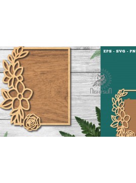 Σετ των 2 Intra απο ξύλο plywood 3mm-4mm πάχος - Floral ορθογώνιο σημάδι κοπής λέιζερ 2 Δίασταση 20x20 cm INTRAFABR-120035681
