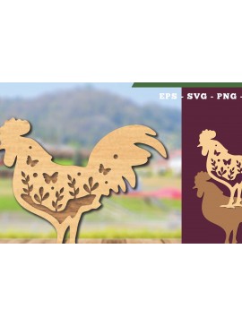 Σετ των 2 Intra απο ξύλο plywood 3mm-4mm πάχος - Floral Rooster Cut Laser Decoration  Δίασταση 20x20 cm INTRAFABR-111784150