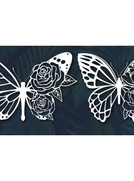 Σετ των 2 Intra απο ξύλο plywood 3mm-4mm πάχος - Floral Rose Butterfly  Πακέτο Δίασταση 25x25 cm INTRAFABR-43649155