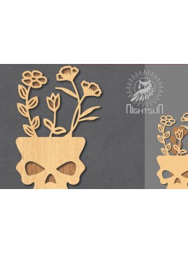 Σετ των 2 Intra απο ξύλο plywood 3mm-4mm πάχος - Floral Skull Cut Laser Decoration 3 Δίασταση 15x15 cm INTRAFABR-123187744
