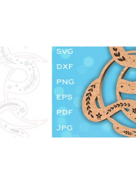 Intra απο ξύλο plywood 3mm-4mm πάχος - Floral Snake with Crescent Moon  Δίασταση 30x20 cm INTRAFABR-100854531