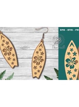Σετ των 3 Intra απο ξύλο plywood 3mm-4mm πάχος - Σκουλαρίκια με φλοράλ λέιζερ σανίδα του σερφ 1 Δίασταση 3x3 cm INTRAFABR-114527913