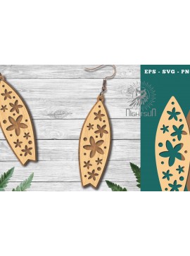 Σετ των 3 Intra απο ξύλο plywood 3mm-4mm πάχος - Σκουλαρίκια με φλοράλ λέιζερ σανίδα του σερφ 2 Δίασταση 3x3 cm INTRAFABR-114623603