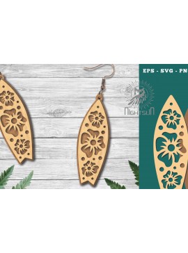 Σετ των 3 Intra απο ξύλο plywood 3mm-4mm πάχος - Σκουλαρίκια με φλοράλ λέιζερ σανίδα του σερφ 5 Δίασταση 3x3 cm INTRAFABR-114527988