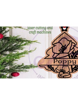 Σετ των 3 Intra απο ξύλο plywood 3mm-4mm πάχος - Floral Tree Χριστουγεννιάτικο Στολίδι  Laser Δίασταση 6x6 cm INTRAFABR-103826867