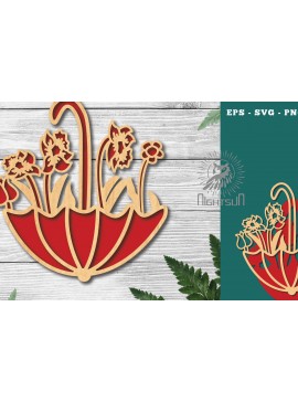 Σετ των 2 Intra απο ξύλο plywood 3mm-4mm πάχος - Ομπρέλα με λουλουδάτο κούρεμα με λέιζερ 6 Δίασταση 20x20 cm INTRAFABR-125124775