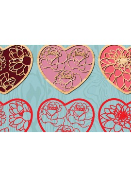 Σετ των 2 Intra απο ξύλο plywood 3mm-4mm πάχος - Floral Valentine Hearts for Mantle Δίασταση 20x20 cm INTRAFABR-21893636