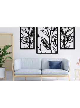 Σετ των 2 Intra απο ξύλο plywood 3mm-4mm πάχος - Floral διακόσμηση τοίχου Σχέδιο κοπής με λέιζερ 11 Δίασταση 30x20 cm INTRAFABR-75728194