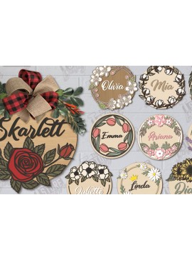 Σετ των 2 Intra απο ξύλο plywood 3mm-4mm πάχος - Πακέτα λουλουδιών τοίχου Πακέτο κοπής με λέιζερ Δίασταση 30x20 cm INTRAFABR-122602395