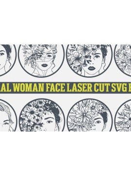 Σετ των 2 Intra απο ξύλο plywood 3mm-4mm πάχος - Floral Woman Face Laser Cut  Bundle 4 Δίασταση 20x20 cm INTRAFABR-96865592