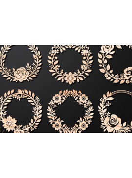 Σετ των 2 Intra απο ξύλο plywood 3mm-4mm πάχος - Πακέτο κοπής με λέιζερ Floral Wreath 08 Δίασταση 20x20 cm INTRAFABR-112432030
