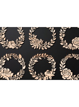 Σετ των 2 Intra απο ξύλο plywood 3mm-4mm πάχος - Πακέτο κοπής με λέιζερ Floral Wreath 09 Δίασταση 20x20 cm INTRAFABR-112432058