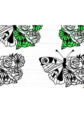 Σετ των 2 Intra απο ξύλο plywood 3mm-4mm πάχος - Florals and Butterfly  Δίασταση 30x20 cm INTRAFABR-117720124