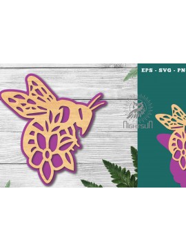 Σετ των 2 Intra απο ξύλο plywood 3mm-4mm πάχος - Διακόσμηση Flower Bee Cut Laser 5 Δίασταση 20x20 cm INTRAFABR-120235467