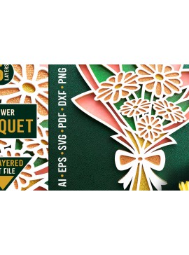 Σετ των 3 Intra απο ξύλο plywood 3mm-4mm πάχος - Μπουκέτο λουλουδιών 3D Layered  Cut  Δίασταση 20x25 cm INTRAFABR-28648434