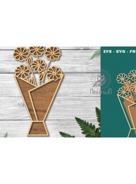 Σετ των 2 Intra απο ξύλο plywood 3mm-4mm πάχος - Μπουκέτο λουλουδιών Διακόσμηση κοπής με λέιζερ 5 Δίασταση 20x20 cm INTRAFABR-116227316