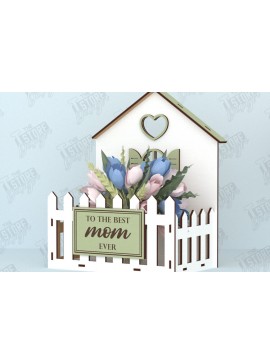 Σετ των 2 Intra απο ξύλο plywood 3mm-4mm πάχος - Flower Box | Ιδέα δώρου για τη γιορτή της μητέρας |CNC Δίασταση 20x20 cm INTRAFABR-119538818