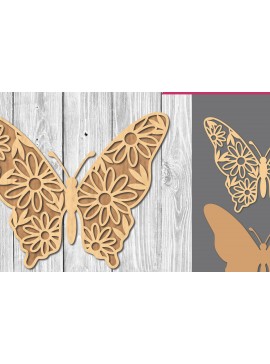 Σετ των 2 Intra απο ξύλο plywood 3mm-4mm πάχος - Διακόσμηση με  πεταλούδα λουλουδιών Δίασταση 20x20 cm INTRAFABR-107489680