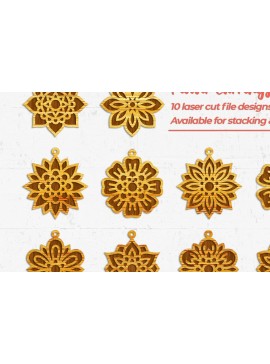 Σετ των 3 Intra απο ξύλο plywood 3mm-4mm πάχος - Σκουλαρίκια λουλουδιών -  με λέιζερ  Δίασταση 3x3 cm INTRAFABR-32771970