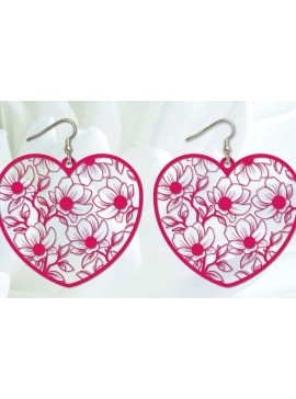 Σετ των 3 Intra απο ξύλο plywood 3mm-4mm πάχος - Σκουλαρίκια λουλουδιών καρδιών   κοπής με λέιζερ Δίασταση 3x3 cm INTRAFABR-88811291