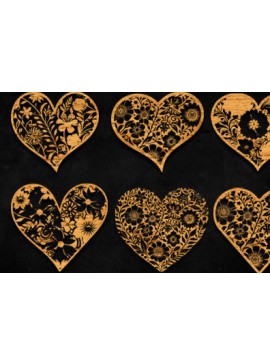 Σετ των 2 Intra απο ξύλο plywood 3mm-4mm πάχος - Πακέτο υ κομμένων καρδιών λουλουδιών  Δίασταση 20x20 cm INTRAFABR-95926453